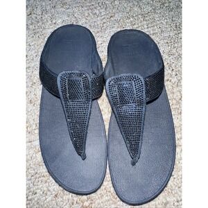 Womens FitFlop Flip Flops Sandals Lulu Shimmer Toe-Post Sandal Navy - Size 9